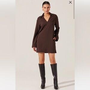 ASTR V-Neck Woven Mini Dress Dark Brown